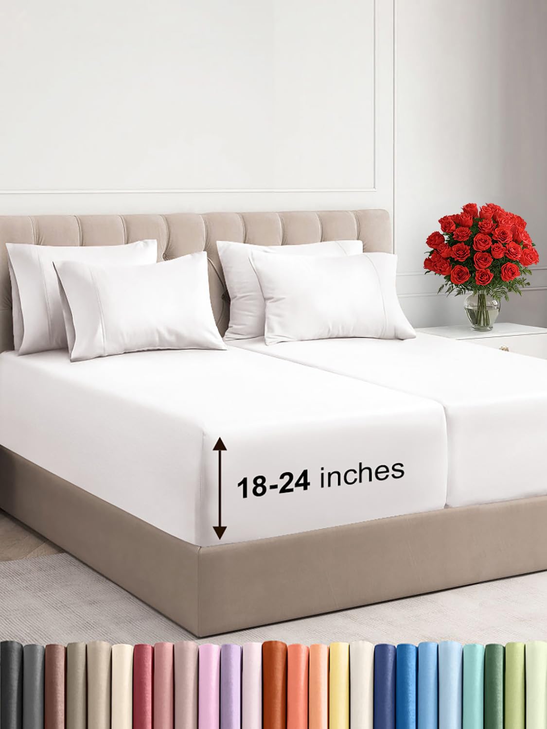 Photo 1 of Extra Deep Split King Sheet Set - 7 Piece Breathable & Cooling Sheets - Hotel Luxury Bed Sheets Set - Easy Fit - Soft, Wrinkle Free & Comfy Sheets Set - Antique White Sheet Set w/Extra Deep Pockets