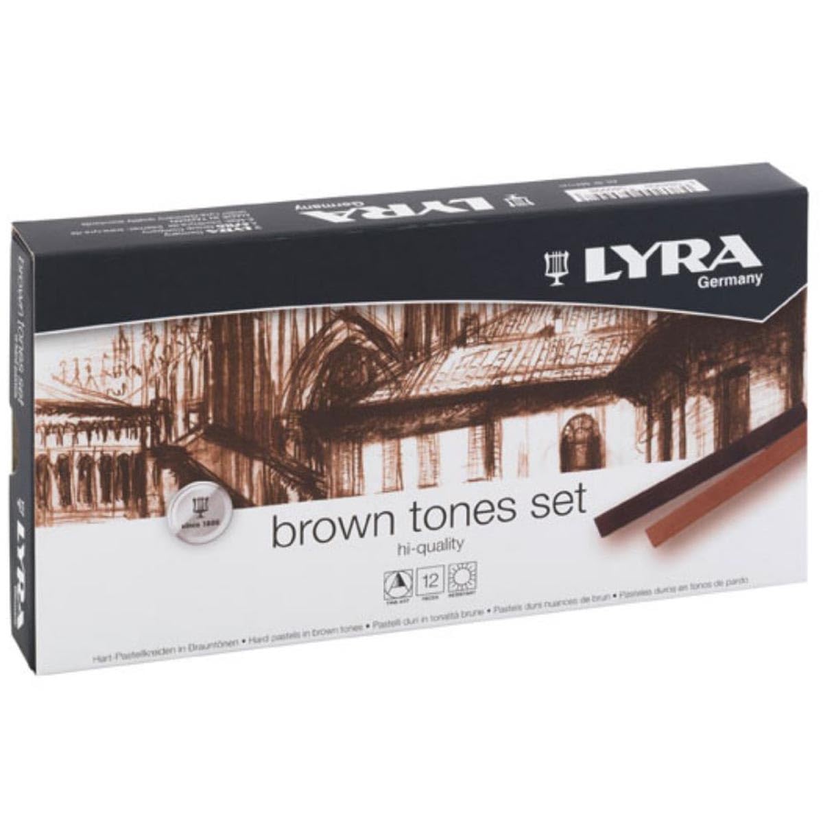 LYRA Polycrayons Fine Art Hard Pastel Set, 12 Assorted Brown Tones Colours, For Professionals & Students