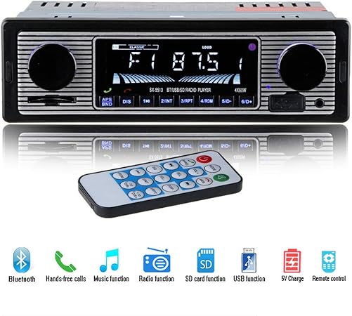 Amazon Towoto 自動車ラジオ Bluetooth 車音響 カーオーディオ ステレオ プレーヤー リモコン付き 1 Din 12v 時計 コンパス 温度計 車 バイク