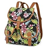 Vbiger Canvas Backpack for Women & Girls Boys Casual Book Bag Sports Daypack (Pineapple Black)