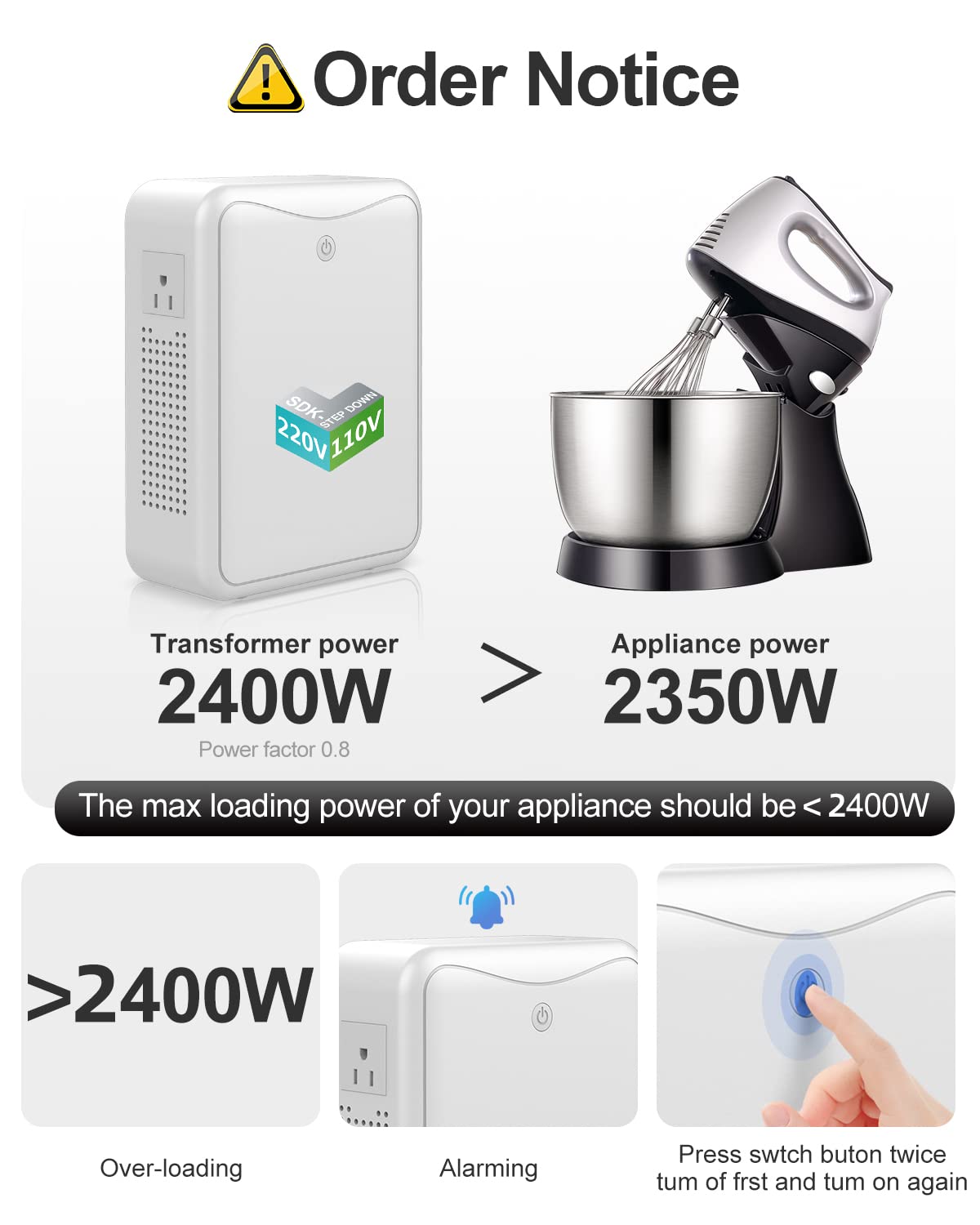 Voltage Converters 220v to 110v Step Down Transformer 3000w, No Noise, Suit for Air Fryer, Coffee Maker,for US Appliance Used in Europe，Using US and Japan Appliance in Asia or Europe