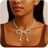 SHINUS BOHO Beaded Bow Choker Necklace for Women Pearl Ribbon Chain Choker Necklace Vintage Crystal Bowknot Necklace Wedding Party Prom Necklace Jewelry