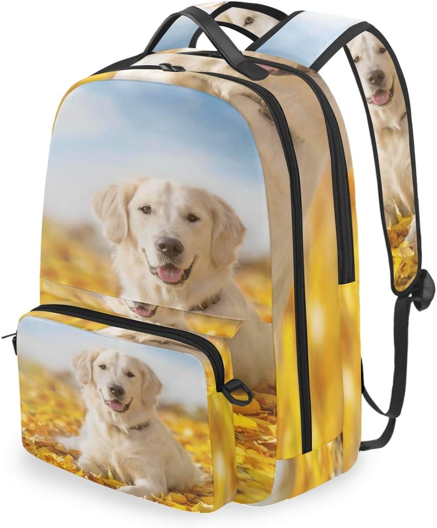 Funnyy Autumn Fall Cute Golden Retriever Dog Backpack Removable