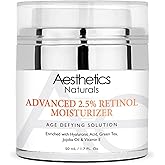 Aesthetics Naturals Retinol Cream - Anti-Aging Face & Neck Moisturizer with 2.5% Retinol, Vitamin E, Green Tea, Hyaluronic Acid, Organic Jojoba Oil, & Shea Butter, Day & Night Anti-Wrinkle Cream 1.7oz