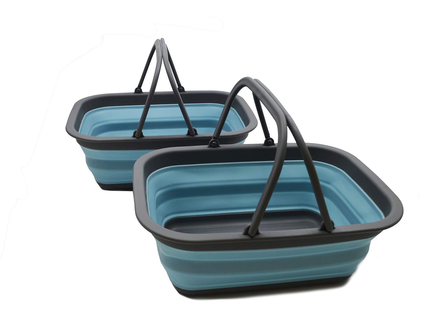 SAMMART 9.2L Collapsible Tub with Handle - Portable Outdoor Picnic Basket/Crater - Foldable Shopping Bag - Space Saving Storage Container (Grey/Sea Angel, 2) — image 1