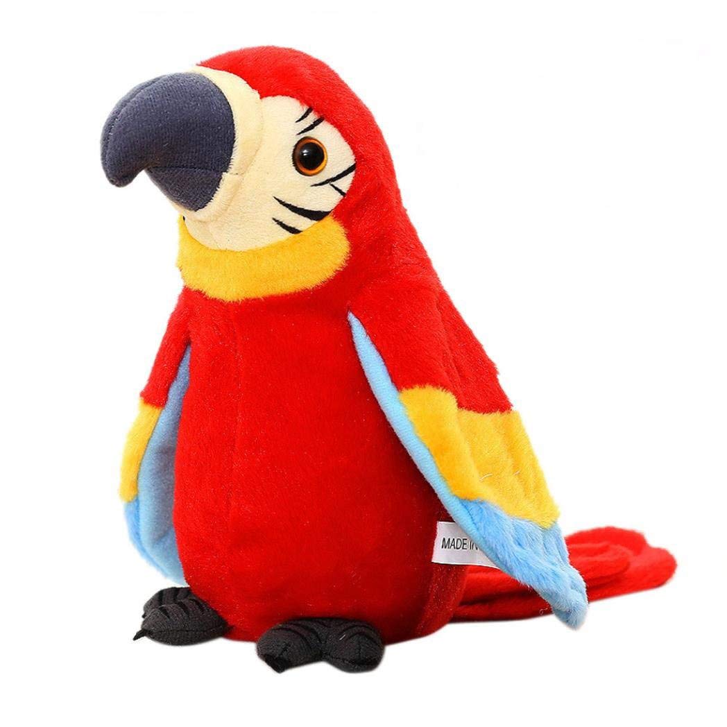 Moonlove Cute talking parrot toy record Interactive Plush toy repeat speaking parrot waving wings Funny plush bird for kids children Christmas Birthday Gift, Red