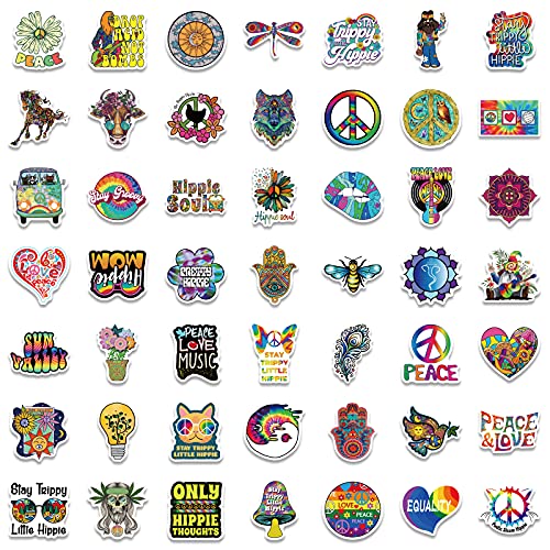 ViKiVi 100 Pcs Hippie Stickers, Trippy Stickers for Adults, Waterproof Stickers Pack, Vinyl Peace Love Stickers for Water Bottle Laptop Hydroflask Skateboard Computer