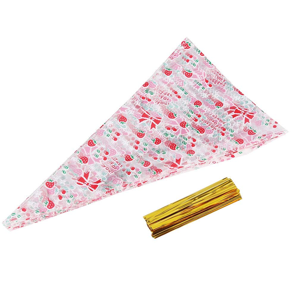 50Pcs Sweet Cone Bags, Triangle Sweet Cones Bag with Ties for Candy,Cookie,Popcorn,Baking,Displaying and Wrapping
