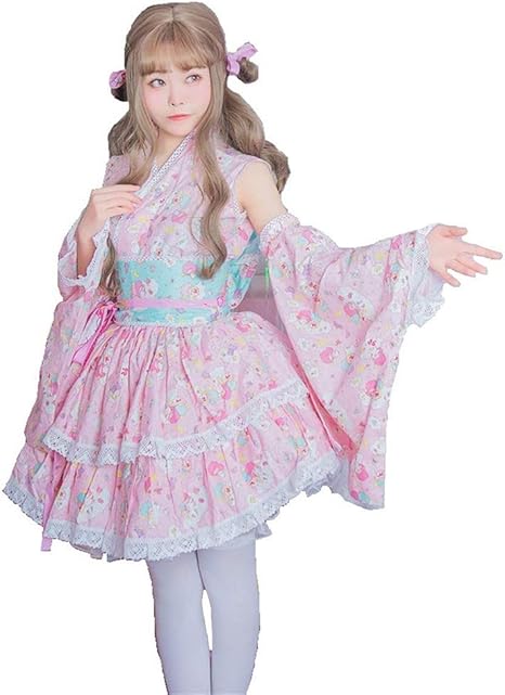 Amazon コスプレ衣装 ロリータ 和風ワンピース 衣装 ウィッグ 和風 着物 和服 女性 舞台演出变装 ハロウィン クリスマス 変装 仮装 学園祭 文化祭 ブラックピンク コスプレ 仮装 通販