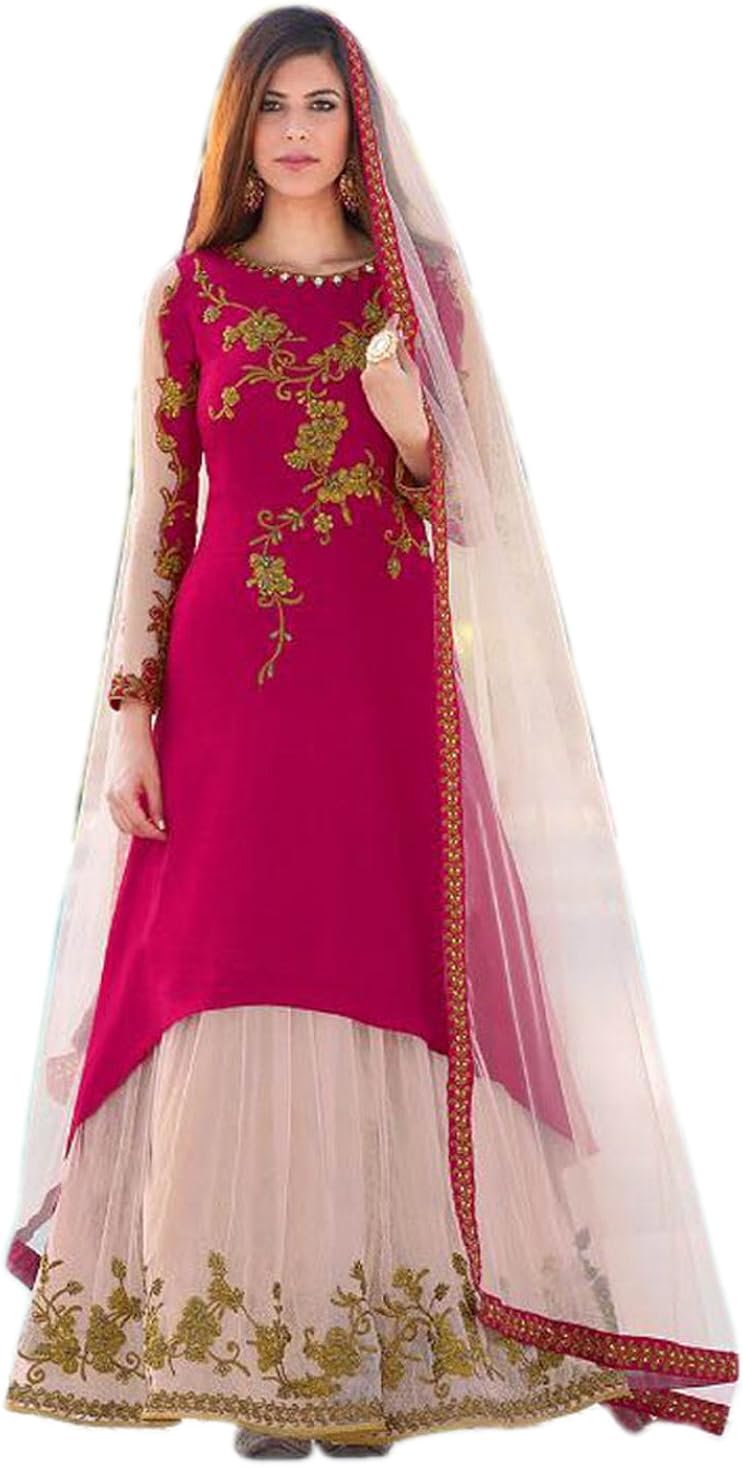Shoppingover Pink Indian Pakistani Anarkali Party Wear Lehenga Style