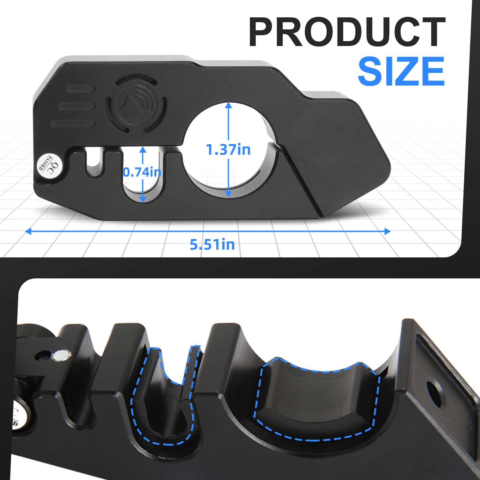 Motorcycle Locks Anti Theft, Motorcycle Grip Lock 130DB Alarm Heavy Duty Throttle Lock, Waterproof Brake Alarm for Moped, Bike, Scooter, ATV (Black)