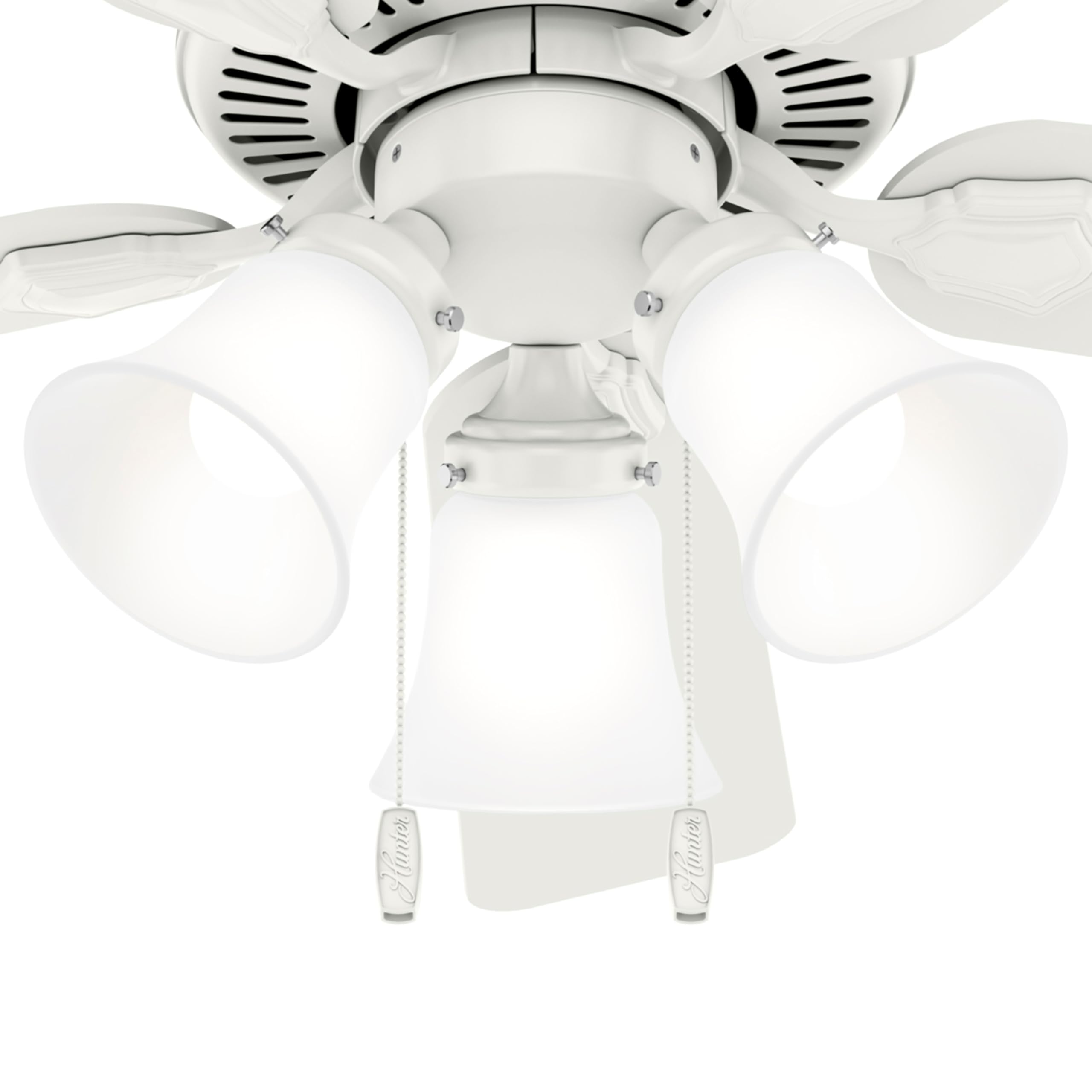 Hunter 44 inch Indoor Ceiling Fan with LED Lights - White Ceiling Fan with Pull Chain, For Bedroom, Living Room, or Kitchen, Standard Mount, No Remote, 5 Blades - Swanson 50885, Fresh White