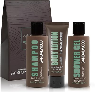 BODY & EARTH Sandalwood Gift Set Men Bath Shower Gel Lotion Shampoo