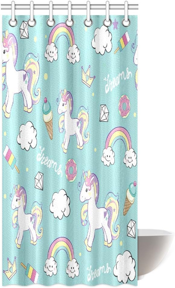Unicorn Home and Kids Decor Shower Curtain Beautiful Unicorns with Diamond Ice Cream and Clouds Bathroom Decor Set with Hooks 36 X 72 Inches B074V4G9XL
