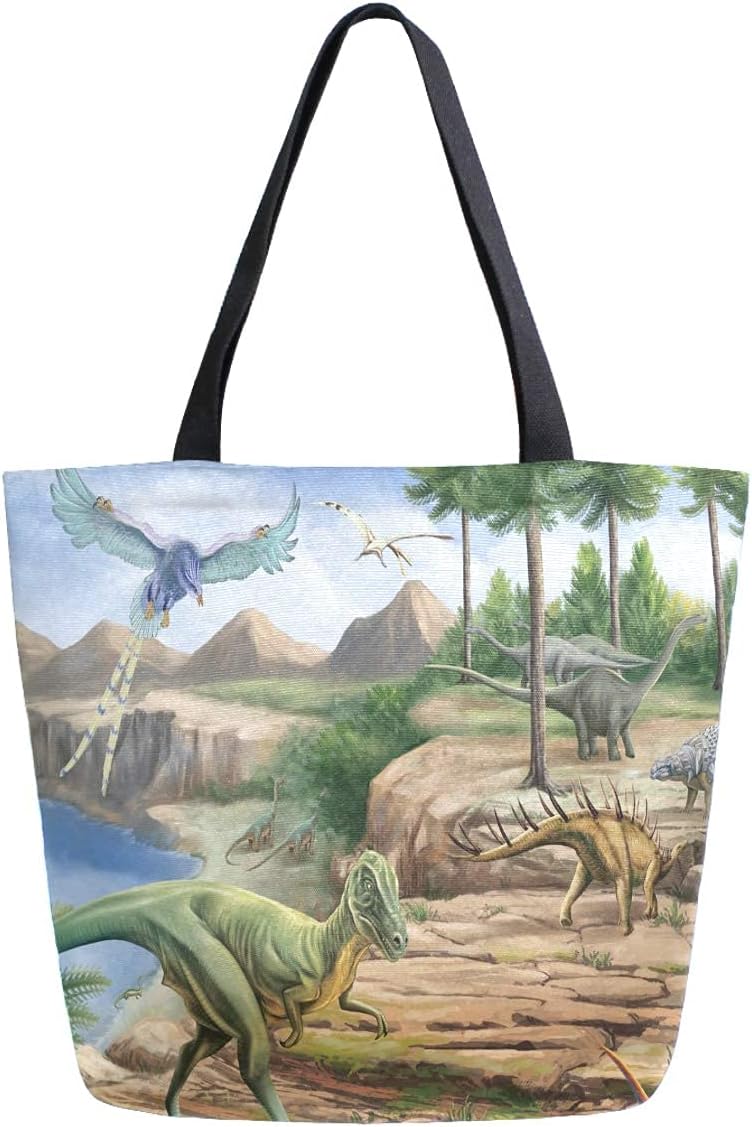 KURITIAN Bolso de compras de lona de dinosaurios vintage para llevar a