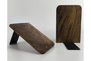 RHONZHAO Wood Book Ends for Shelves, Non-Skid Wood Bookends, Heavy Duty Book Stand Support for Books and Movies (Walnut-1 Pair, Large)