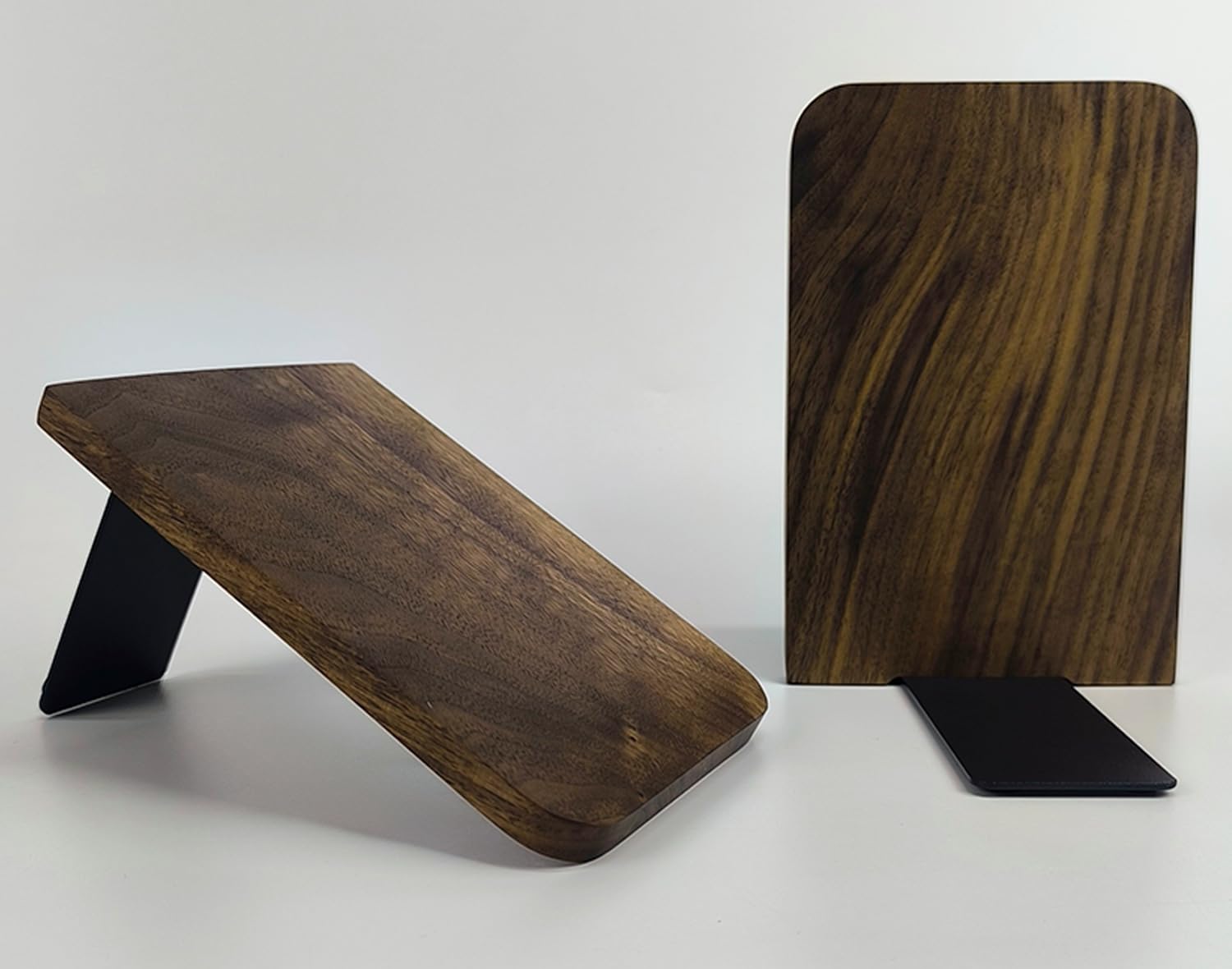 Photo 1 of RHONZHAO Wood Book Ends for Shelves, Non-Skid Wood Bookends, Heavy Duty Book Stand Support for Books and Movies (Walnut-1 Pair, Large)