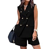 BTFBM Two Piece Sets For Women Spring 2026 Summer Pockets Button Sleeveless Vest And Shorts Work Business Casual Outfits