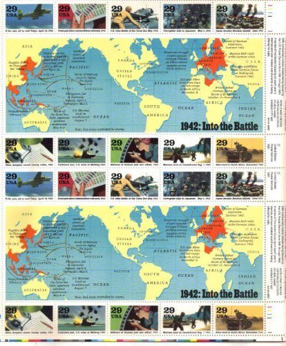 1942 WWll Events Into the Battle Sheet of 20 x 29 cent US Postage Stamps #2697