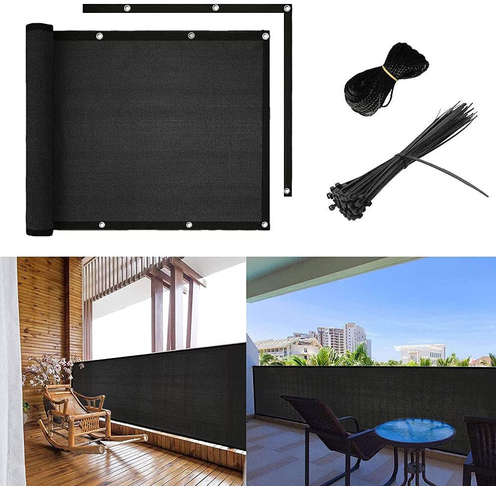 shsyue Balcony Privacy Screen Fence Screening,90x500cm Garden Screens Decking Fence,Garden Privacy & Protective Screen with Cable Ties,Weatherproof UV Protection Windscreen for Outdoor-Black