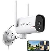 DEKCO WiFi Camera 2K Pan Rotating 180° Wired Outdoor Security Cameras with Color Night Vision, Support 24/7 Recording, 2.4GHz WiFi, AI Human Auto Tracking, Work with Alexa/Google Assistant (1 Pack)