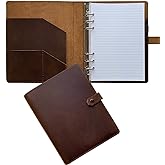 Fan&amp;Ran Refillable Leather Journal with Lined Paper, A5 6-Ring Binder, 100 Sheets, Dark Brown