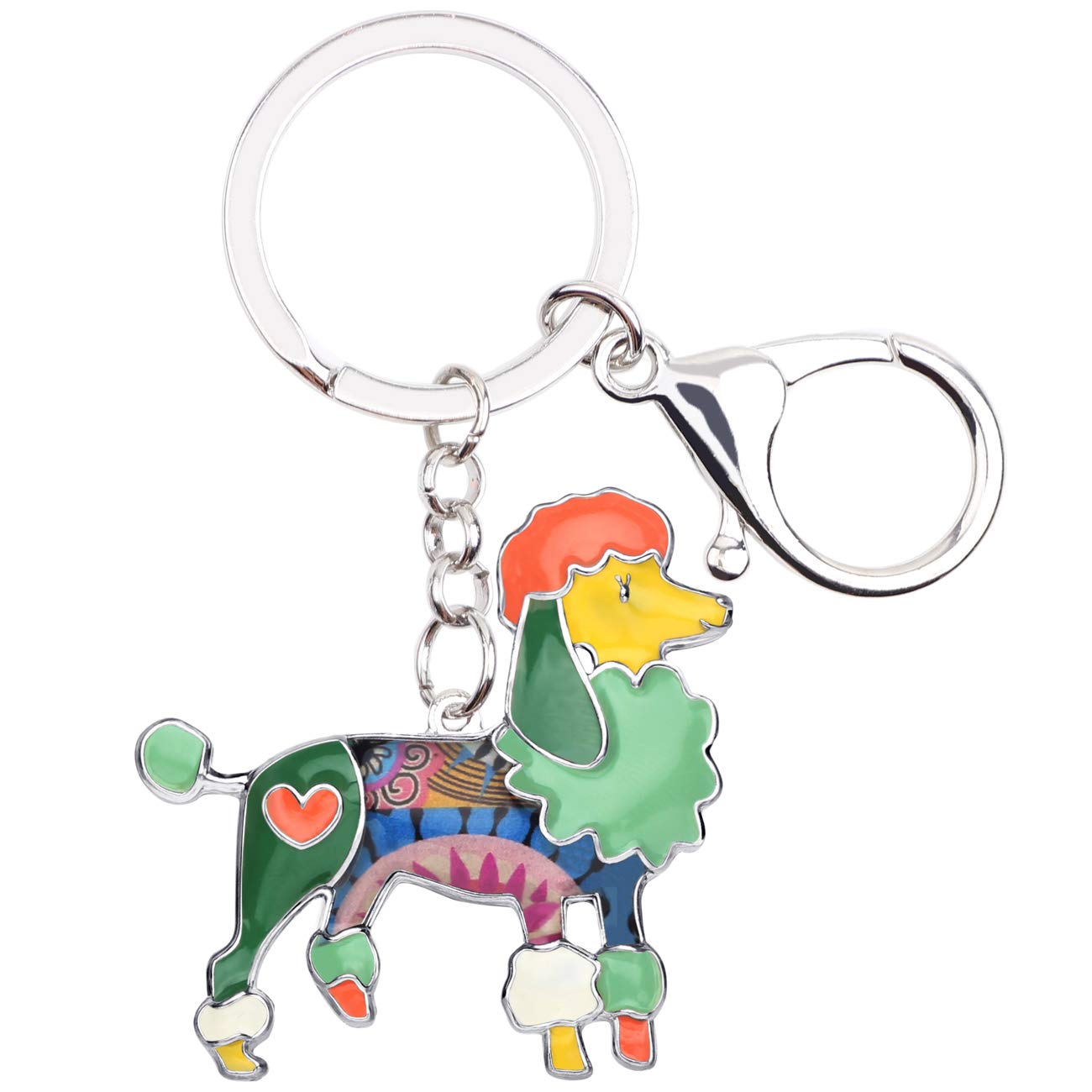 BONSNY Enamel Metal Heart Rhinestone Poodle Dog Key Chains For Women Kids Car Purse bag Rings Charms Pets Gift (Green)
