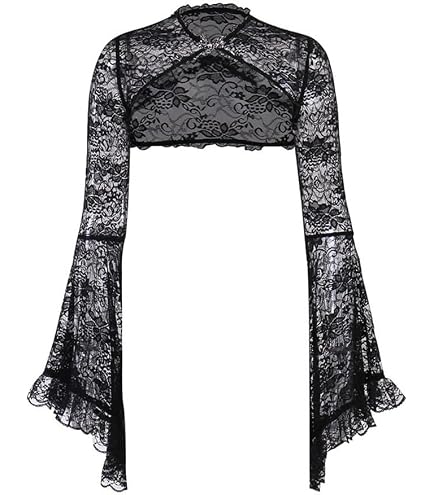 XCJIKUKE Women Gothic Sheer Shawl Bell Sleeve Open Front Cardigan