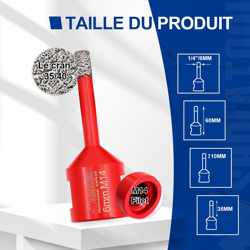 SHDIATOOL Diamant-Bohrkrone 2 Stücke 6mm M14 Gewinde für Porzellan Fliese Keramik Granit Marmor Trockenbohren 2