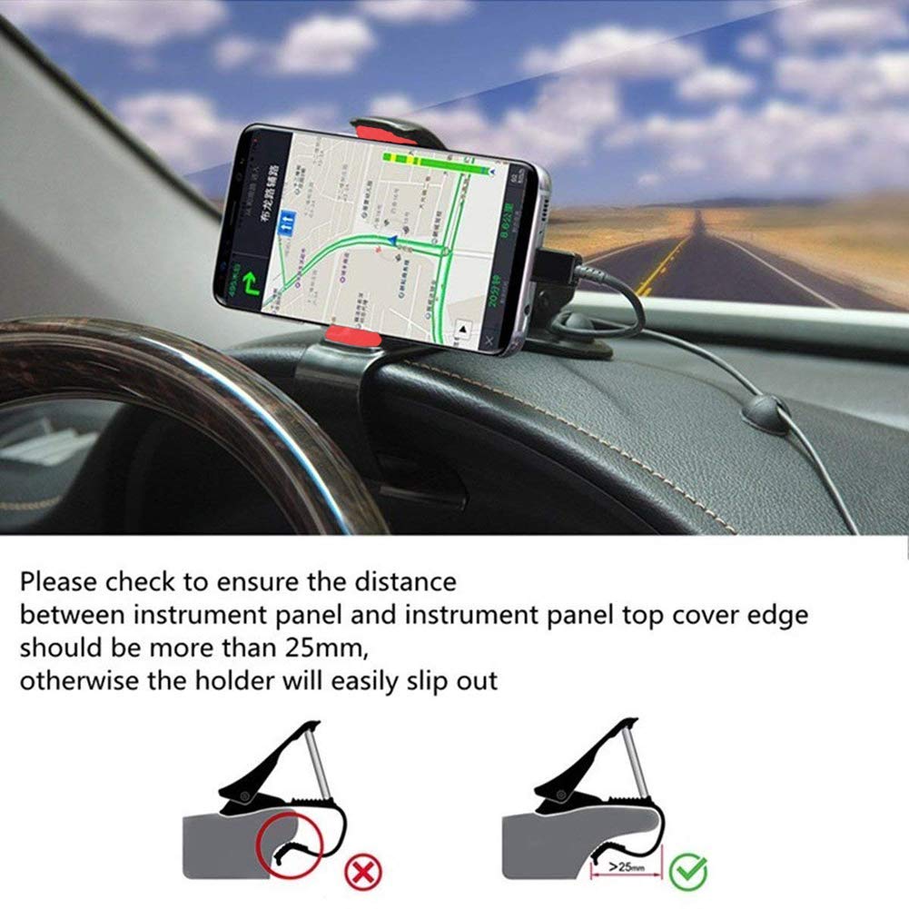 Car Phone Mount, ZOORE 360 Rotary Car Dashboard Phone Holder Front View Design HUD GPS with 5 Cable Clip for iPhone Xs, 8, 8 Plus, 7 Plus, Samsung Galaxy S9, S8 Plus, S7, Note 9 Edge, Google and More