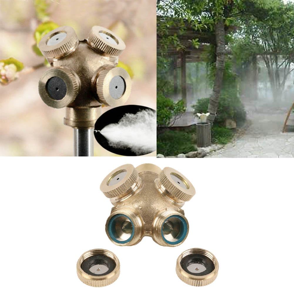 Misting Spray Nozzle Water Hose Nozzles 4 Holes Brass Spray Nozzle Garden Sprinklers Irrigation Fitting Water Connector (1 Pack)