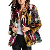 Women's Winter Multicolor Faux Fur Coat Long Sleeve Open Front Luxury Colorful Warm Fuzzy Jacket Outwear-HINDOLA