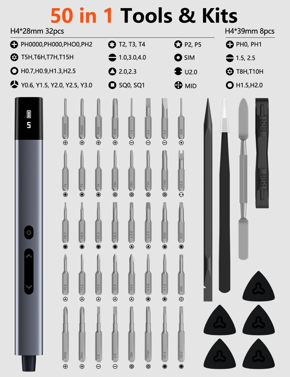Mini Electric Screwdriver Set, Small Electric Precision Screwdriver with 5 Torque Levels, Max 0.75N.m, 500mAh Battery, 50-in-1 Cordless Power Screwdriver Kit for Laptop, Phone & Electronics Repair