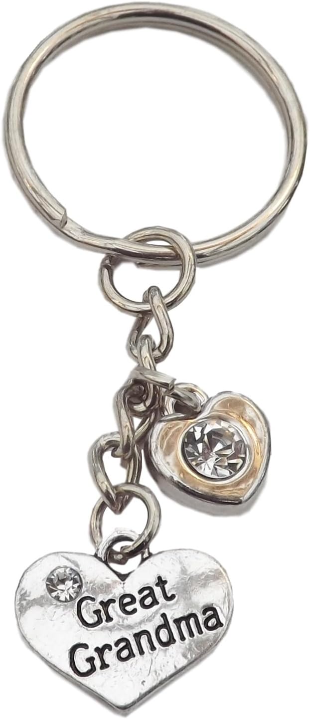 FizzyButton Gifts Great Grandma Heart Keyring Key Ring with Rhinestone Charms and White Gift Box, Silver