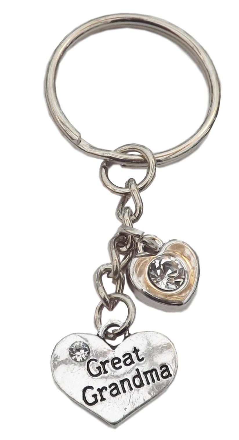 FizzyButton Gifts Great Grandma Heart Keyring Key Ring with Rhinestone Charms and White Gift Box