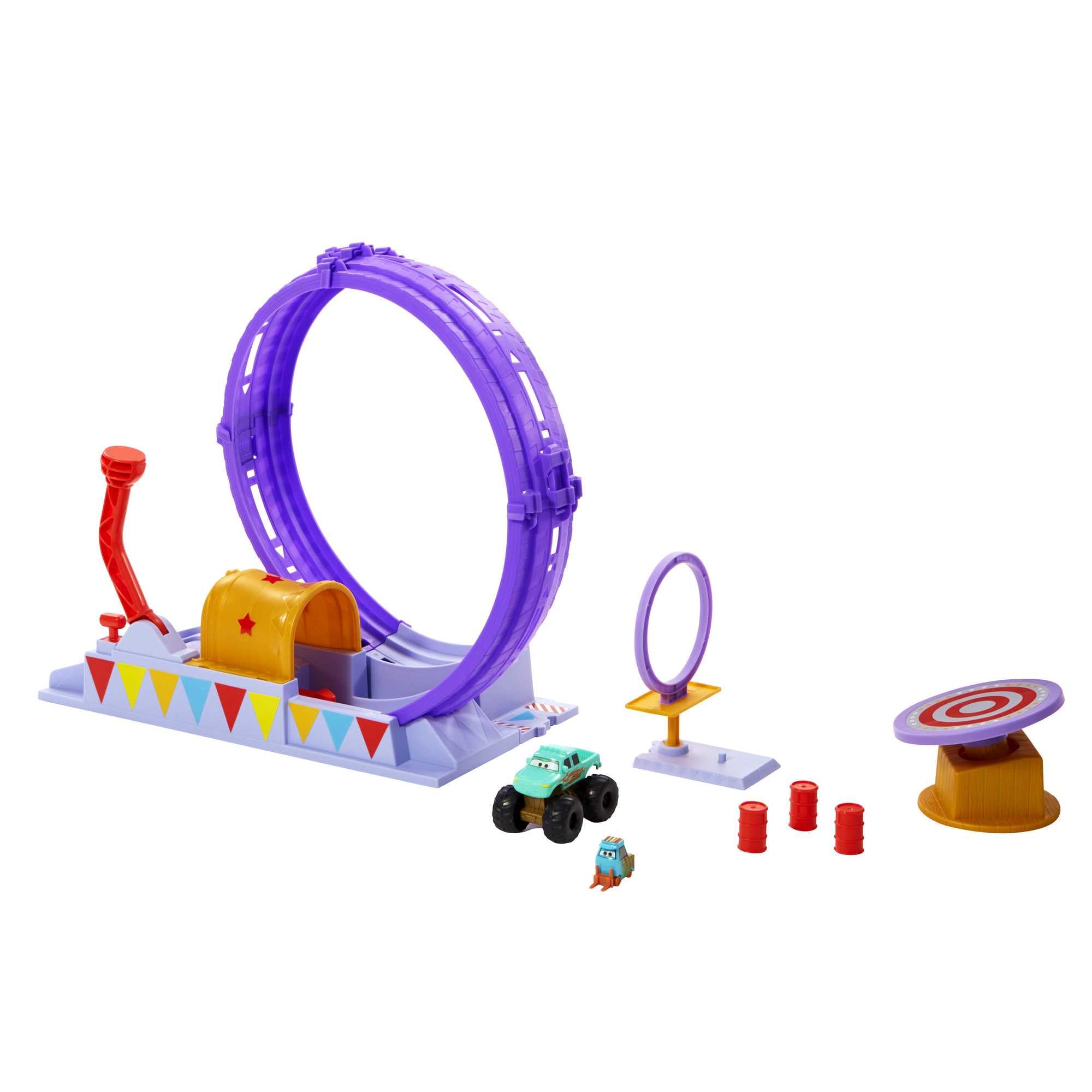 Disney and Pixar Cars On The Road Showtime Loop Playset with Ivy Monster Truck, Launcher and Movable Target, Toy Gift for Kids, HGV73