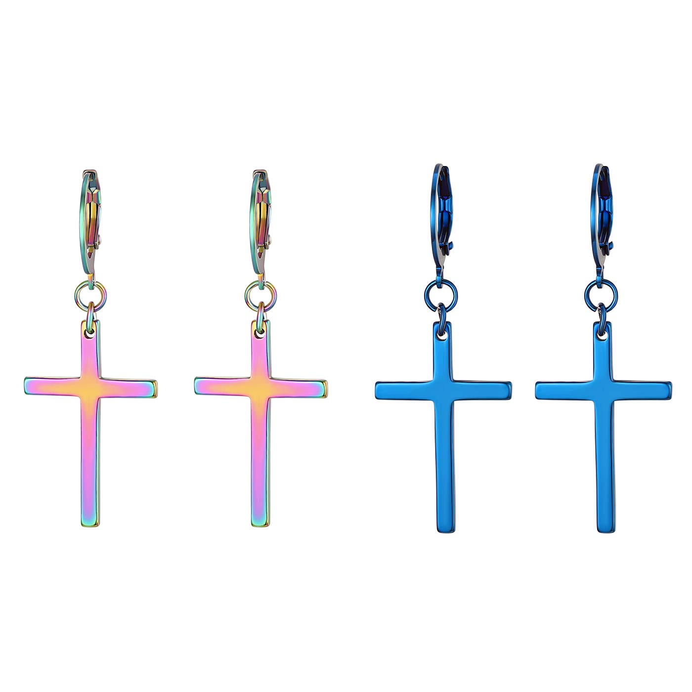 JewelryWe Mens Womens Earings Long Cross Stainless Steel Eardrop Colorful Trendy Earbob for Boys Girls