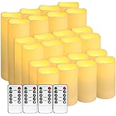 pliadvbu Flameless Pillar Candles with 4 Remote Control and Timer,Realistic Waterproof LED Candles, Long Lasting, Pack of 24 (H 4" 5" 6" x D 2.2"),for Christmas Decorations,Table,Aniversary