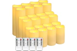 pliadvbu Flameless Pillar Candles with 4 Remote Control and Timer,Realistic Waterproof LED Candles, Long Lasting, Pack of 24 (H 4" 5" 6" x D 2.2"),for Christmas Decorations,Table,Aniversary