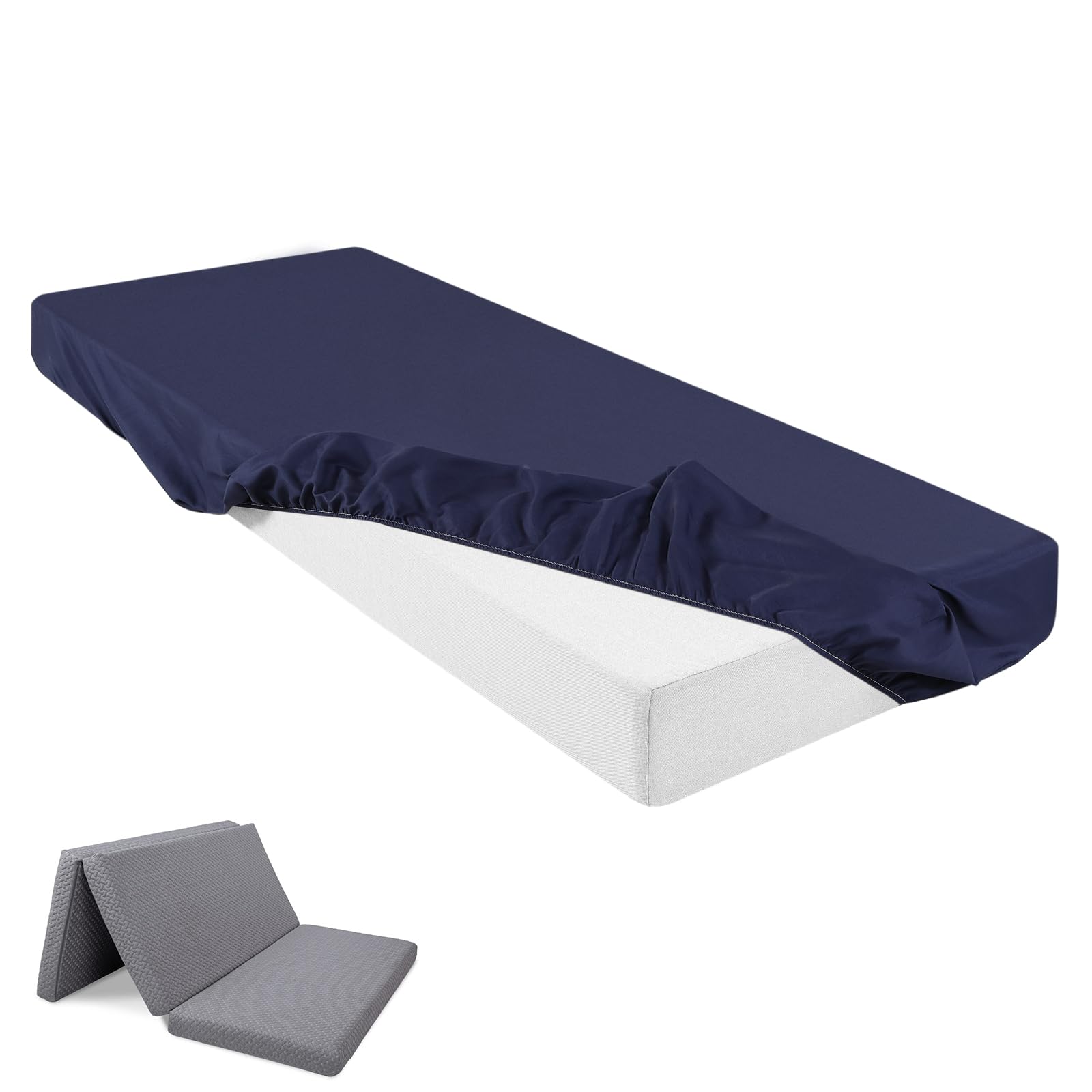 Photo 1 of Breling Fitted Sheet (Sheet Only) Compatible with Milliard Trifold Mattress Folding Mattress Fitted Microfiber Bedsheet for Camp Bunk Rvs Bed(Navy Blue,Single,4'')