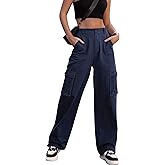 ZMPSIISA Women High Waisted Cargo Pants Wide Leg Casual Pants 6 Pockets Combat Military Trousers