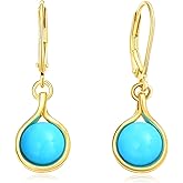 AIBAO Genuine Turquoise/Malachite/Coral Dangle Earrings for Women Sterling Silver Flower or Round Gemstone Drop Earrings Christmas Valentines Birthday Jewelry Gift with Box