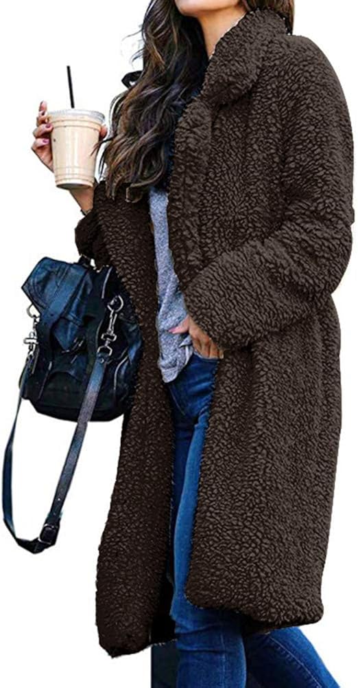 YNC Womens Open Front Overcoats Winter Warm Faux Fur Shearling Shaggy