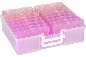 Naivees 4" x 6" Plastic Photo Storage Case with 16 Inner Photo Containers Boxes Greeting Cards Containers Boxes Storage, Seed Storage Perfect for Storing Pictures,Photos and Cards (Pink)