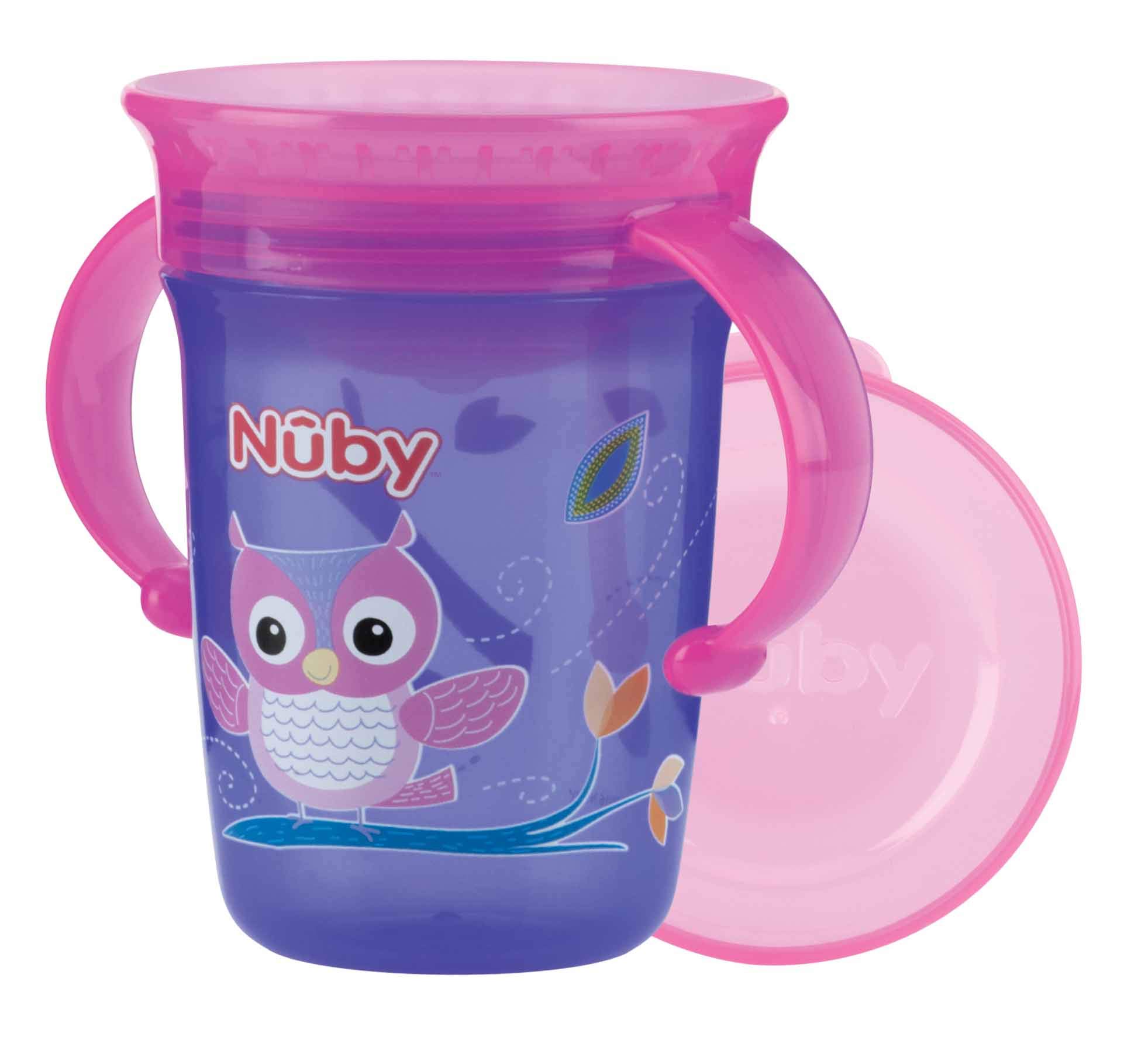 Nuby - 360° Wonder Cup with Handles - Learning Cup with 360° Drinking Rim - 240 ml Leak-Proof Cup for Babies and Children - BPA-Free - Purple - 6+ Months
