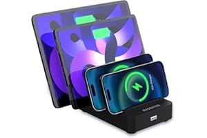 MASBATER 4-Port Charging Station for Multiple Devices, USB Charging Dock - UL & FCC Certified Charging Station Organizer, Compatible with Cell Phones, iPads, Kindle Tablets, and Other Electronics (Black)