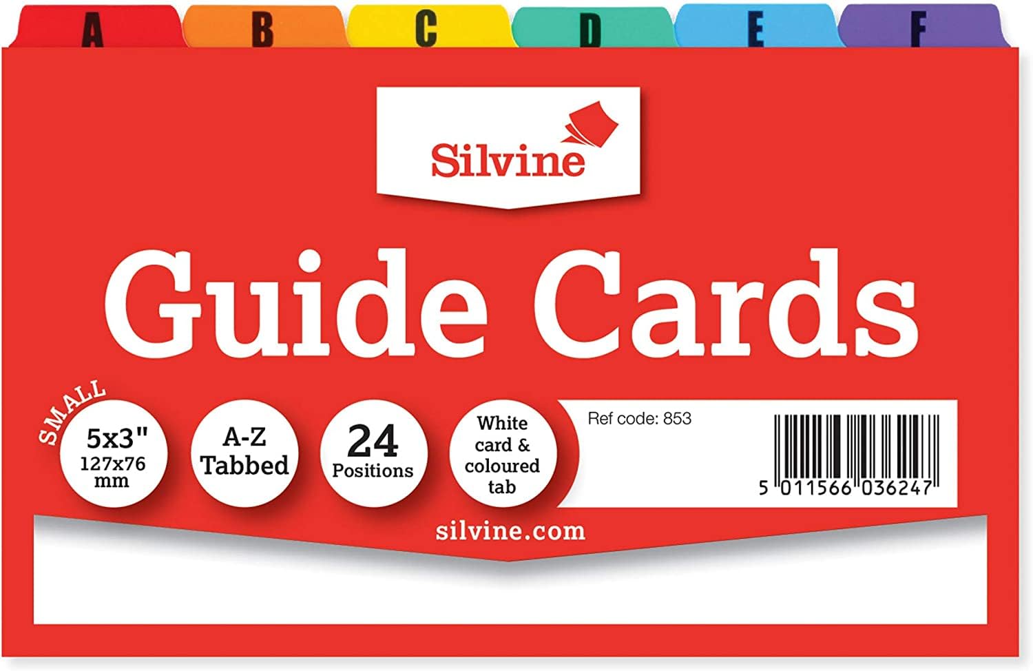Silvine 5x3 Guide Cards in Plain White, Tabbed A-Z. Ref 853 (126 x 76mm)