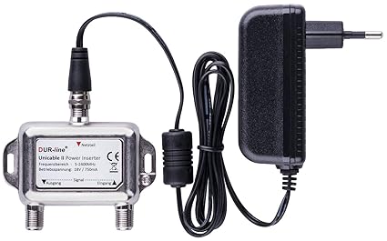 DUR-line DPI + Netzteil - Power Inserter Set – 18V Einspeise-Weiche mit F-Anschluss für Sat Unicable dCSS SCR LNBs & Schalter