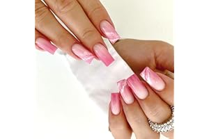 SINHOT Press on Nails Long Coffin Fake Nails Glossy Glue on Nails Marble Graffiti Ballerina Acrylic Nails Pink Gradient Artificial Nails Stick on False Nails with Design 24 pcs