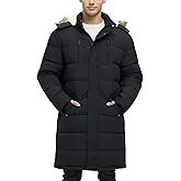 Rejork Men's Extra Long Fleece Puffer Jacket Outerwear Winter Coats Hooded Parka Warm Water-resistant Cold Weather